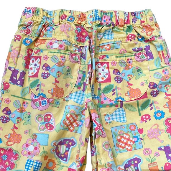 Talbots Kids Collage Print Spring Plants Design Yellow Girls Vintage Pants 6 - Picture 3 of 7